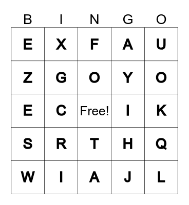 ALPHABET BINGO Card