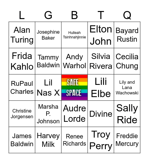 LGBTQ+ Historical Figures Bingo Card