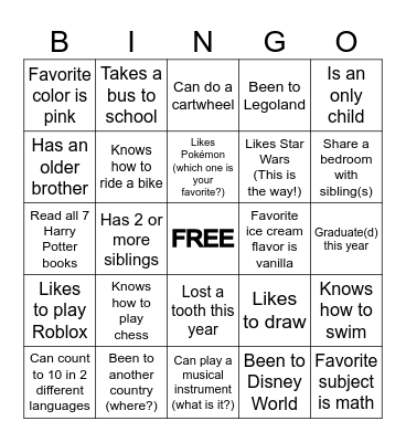 Covenant Kids BINGO Card