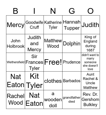 The Witch of Blackbird Pond Bingo Card