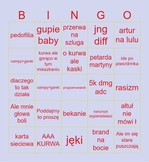 Flexowe Bingo Rodzinki Bingo Card