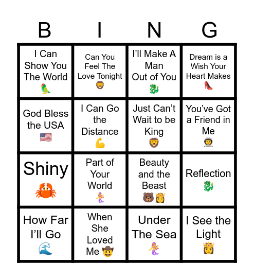 Disney! Bingo Card