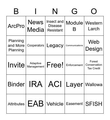 Forest Resource Division Bingo Card