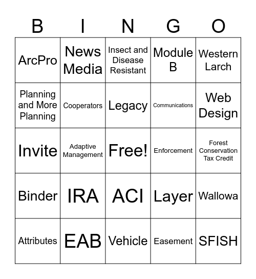 Forest Resource Division Bingo Card