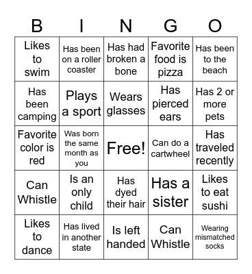 I know someone who... Bingo Card