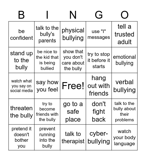 Bully Free Bingo Card