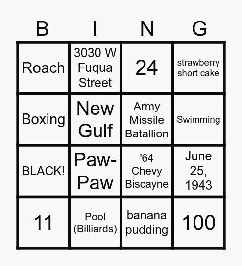 Untitled Bingo Card