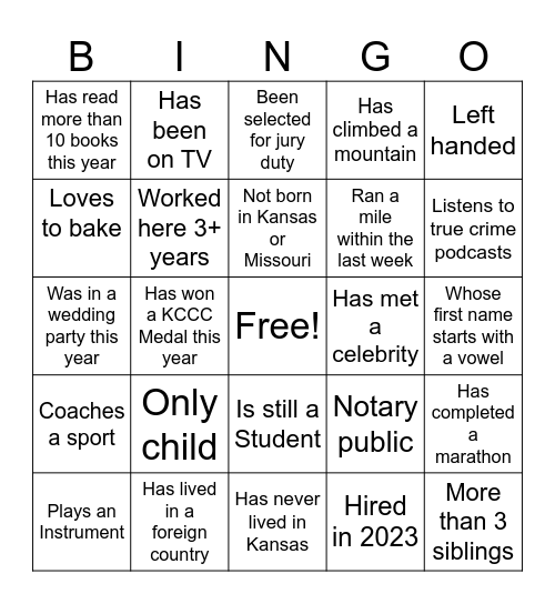 Spotlight Bingo Card