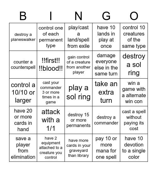 exor bingo Card