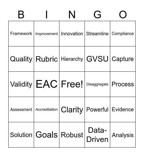 Assessment & Accreditation Bingo Card