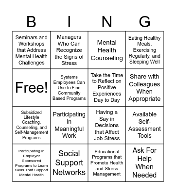 Aiding Mental Health In The Workplace Bingo Card