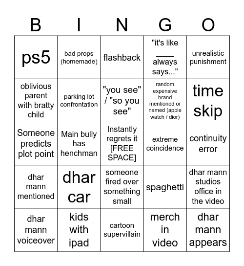 Dhar Mann Bingo v4 Bingo Card