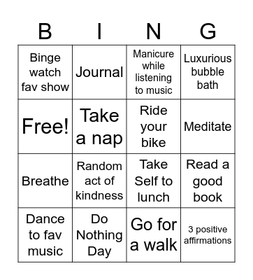 Self-Care Bingo Card