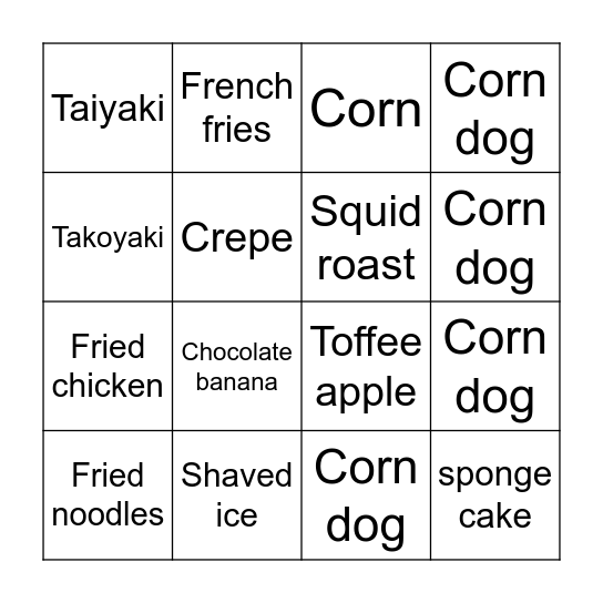 What do you want to eat? Bingo Card