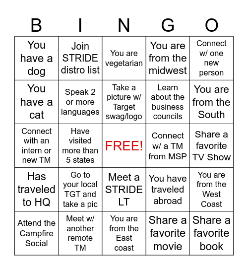 STRIDE Week (Remote TMs) Bingo Card