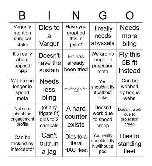 Smugposting about other people's fits Bingo Card