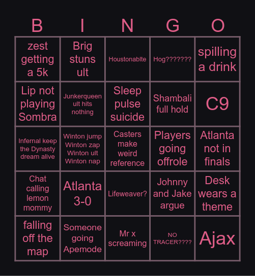 Midseason Madness Bingo Card