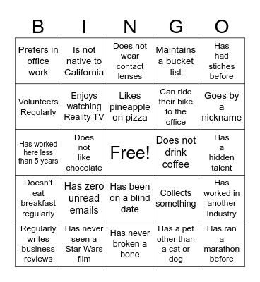 Find Someone Who Bingo Card