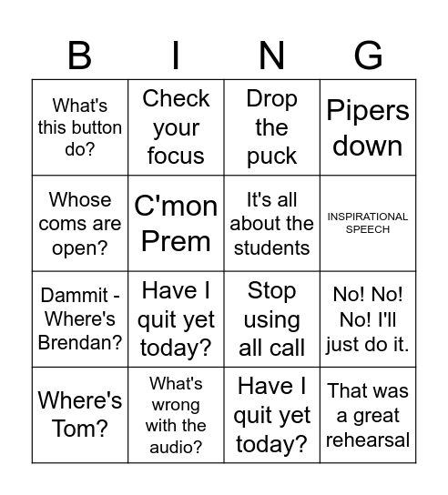 Eric Gleske's Commencement 2023 BINGO Card