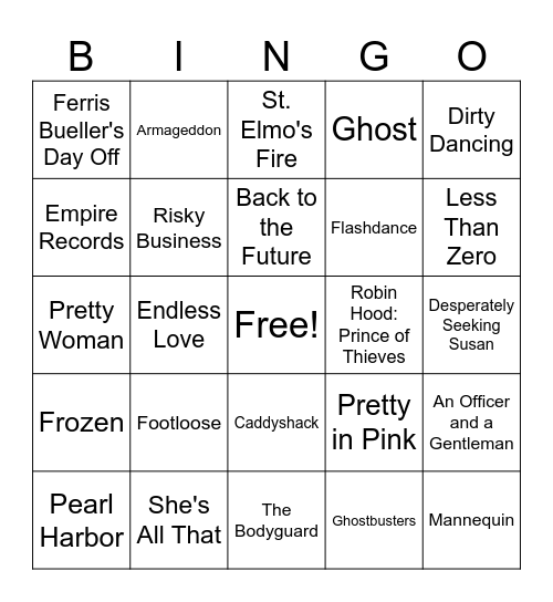 Movie Hits Bingo Card