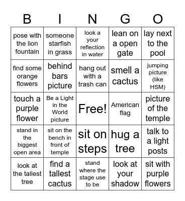 Temple Scavenger Hunt Bingo Card
