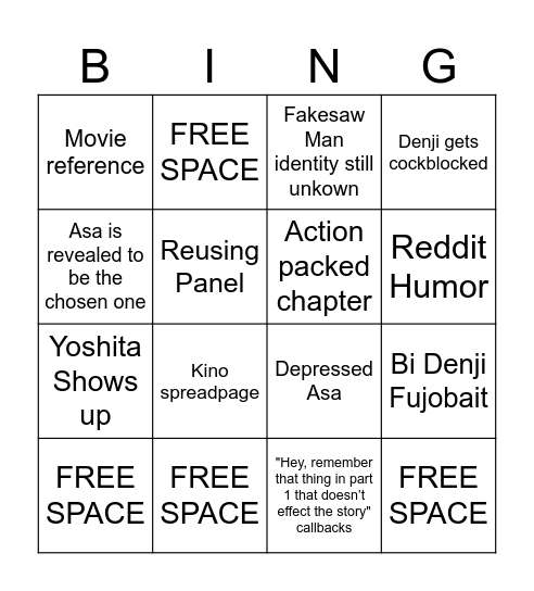 FUJOMOTO WONDERFUL MANGA Bingo Card