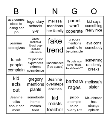 abott elementry Bingo Card