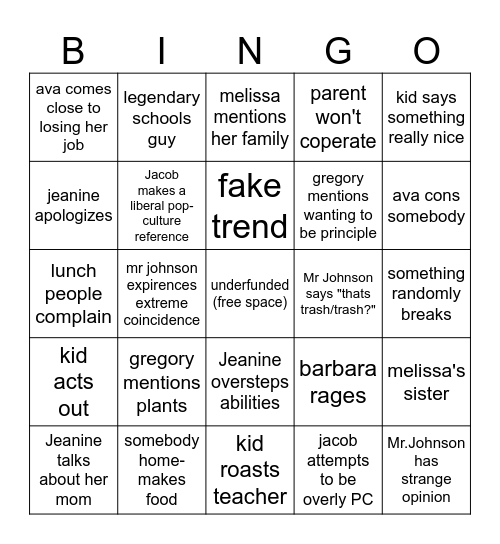abott elementry Bingo Card