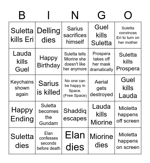G-Witch Ending Predictions Bingo Card