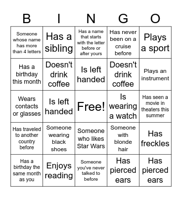 Meet the Class Bingo Card
