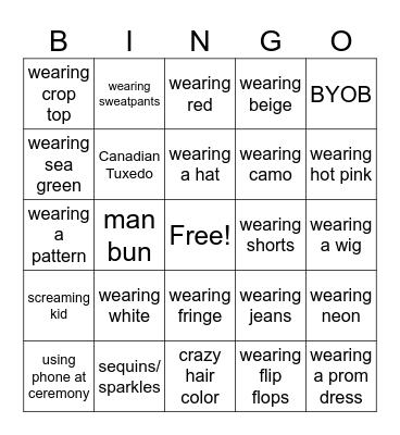 Kaylen's Wedding Bingo Card