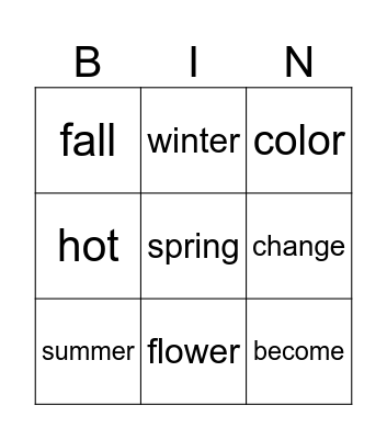 What season is it? Bingo Card