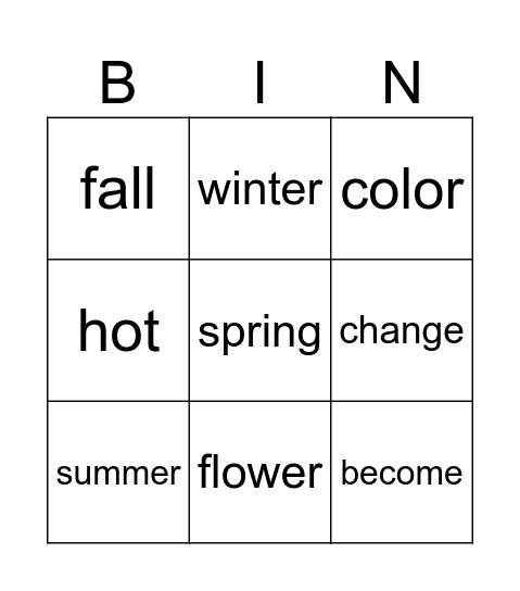 What season is it? Bingo Card