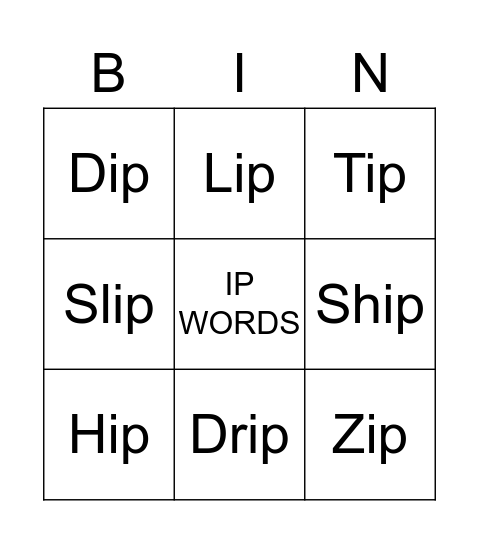 IP Word Bingo Card