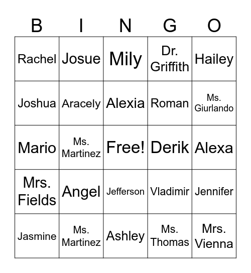 4th Grade Bingo! Bingo Card