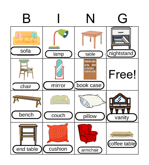 Furniture Bingo Card