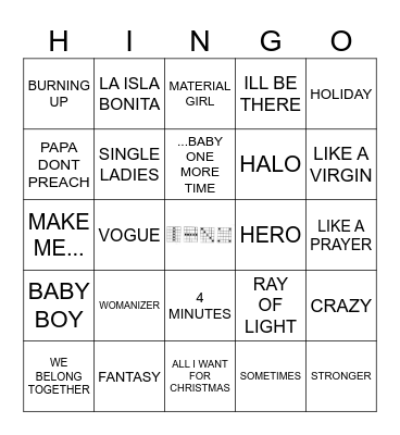 4 GREAT FEMALE POP ARTISTS Bingo Card
