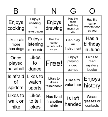 Getting to Know Each Other Bingo Card