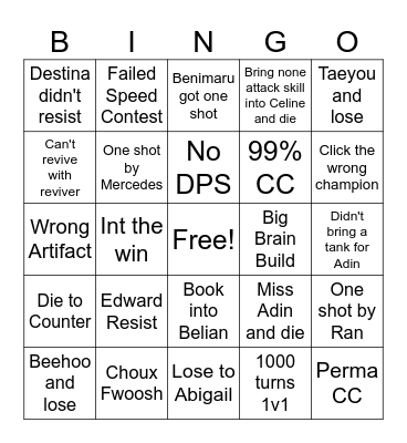 Int Party Bingo Card