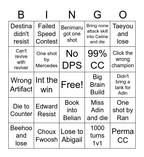 Int Party Bingo Card