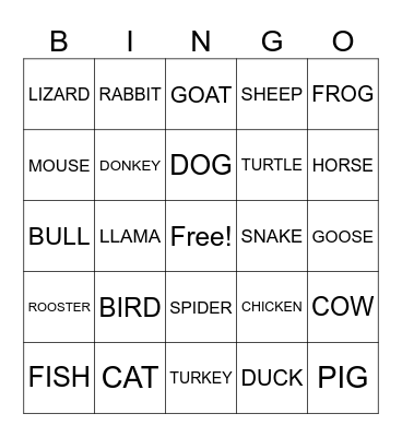 HOUSE PETS & FARM ANIMALS Bingo Card