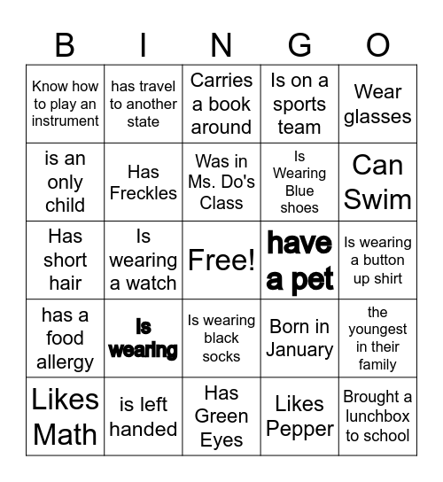 2nd Grade Icebreaker Bingo Card