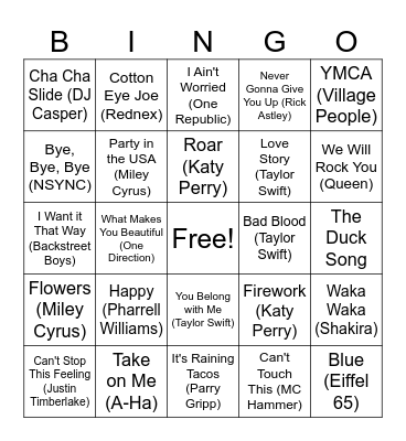 Favorite Songs BINGO! Bingo Card