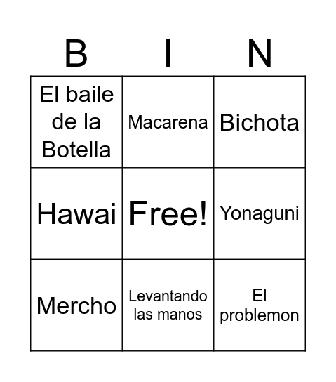 Bingo bailable Bingo Card