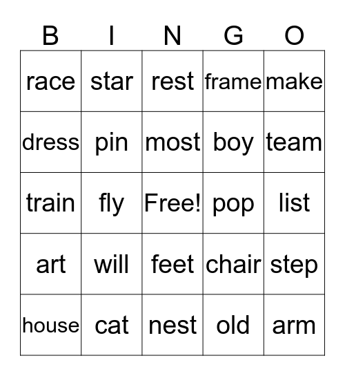 Rhyming Word Bingo Card