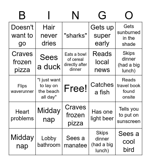 Smith family vacation Bingo Card