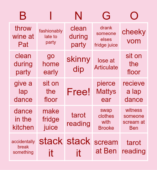 Party Xanthe Edition Bingo Card