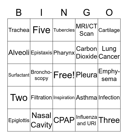 Respiratory System  Bingo Card