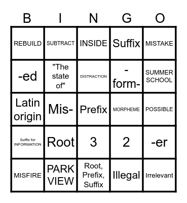 Word Work Bingo Card