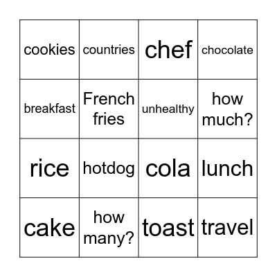 ENGLISH VOCABULARY WORDS Bingo Card